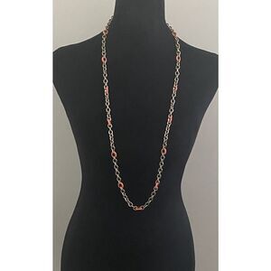 J Crew Orange Enamel & Gold-Tone Chain Link Necklace 38"